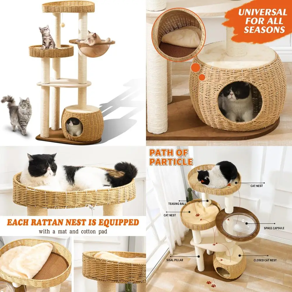 

Sturdy Multi-Level Cat Tower with Natural Sisal, Woven Baskets, and Breathable Perches for Large Cats