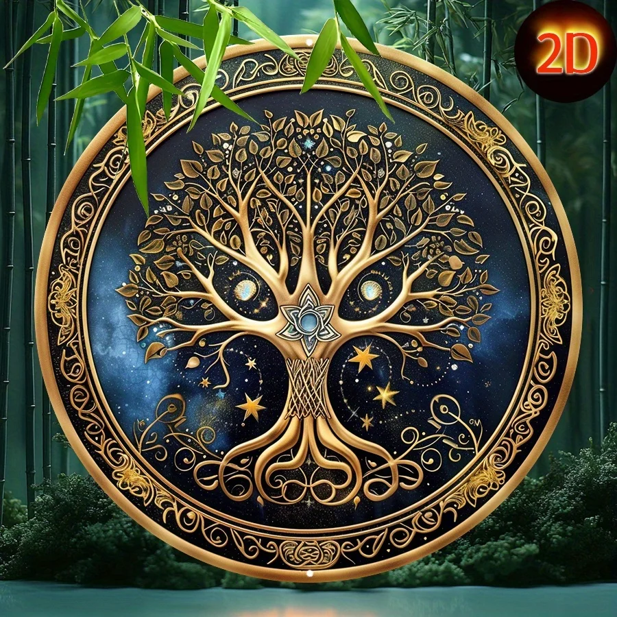 

Tree of Life Mandala Decorative Sign - Vintage Metal Aluminum Wall Hanging Plaque for Home, Kitchen, Garden, Bedroom, Bar