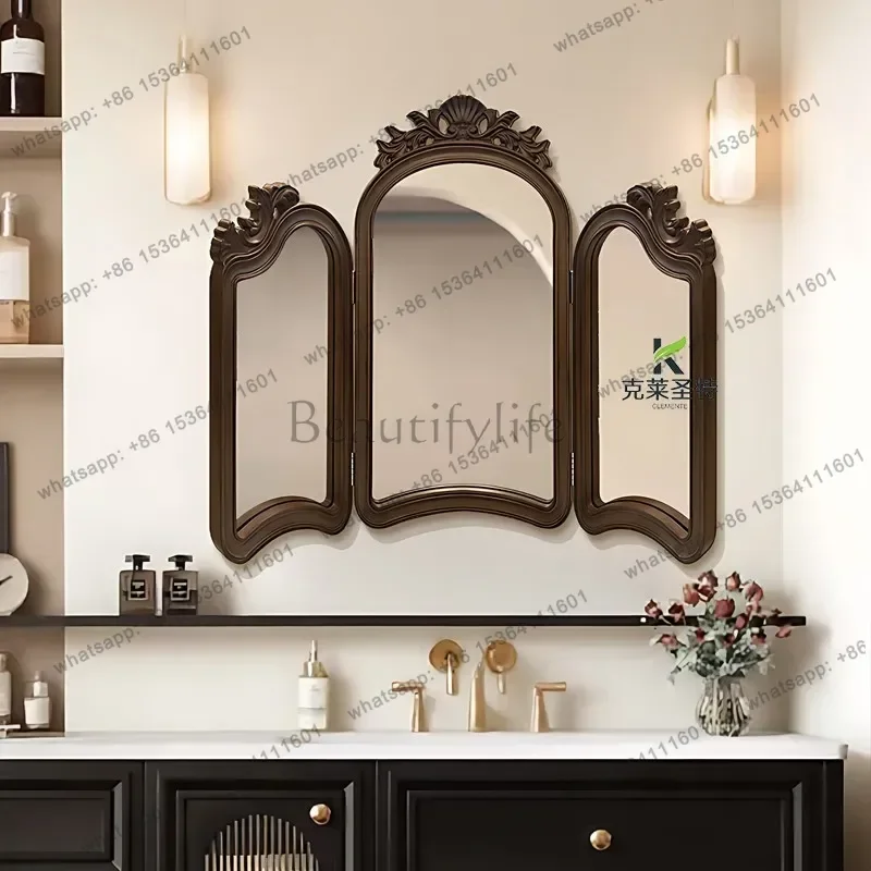YJ European Vintage Luxury Custom Vanity Mirror French Bedroom Wall Decor Hanging Dressing Mirror