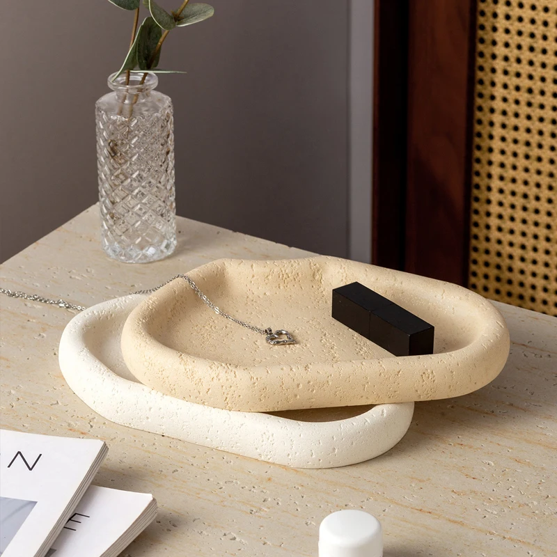 Irregular Pebble-shaped Texture Resin Jewelry Tray Beige Stone Decorative Plate Dresser Jewelry Tray Storage Home Decoration