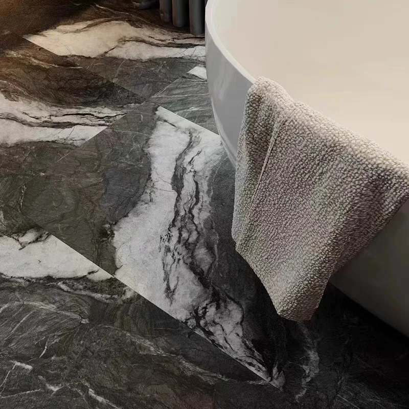 Panda white tiles, black matte marble texture antique bricks, villa commercial restaurant bathroom wall and floor tiles