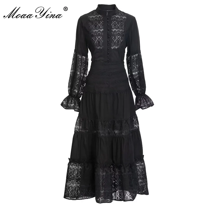 

MoaaYina Fashion Designer Autumn Balck Skirts Suit Women's Flare sleeve Single-breasted embroidery Shirts + Skirts 2 Pieces Set