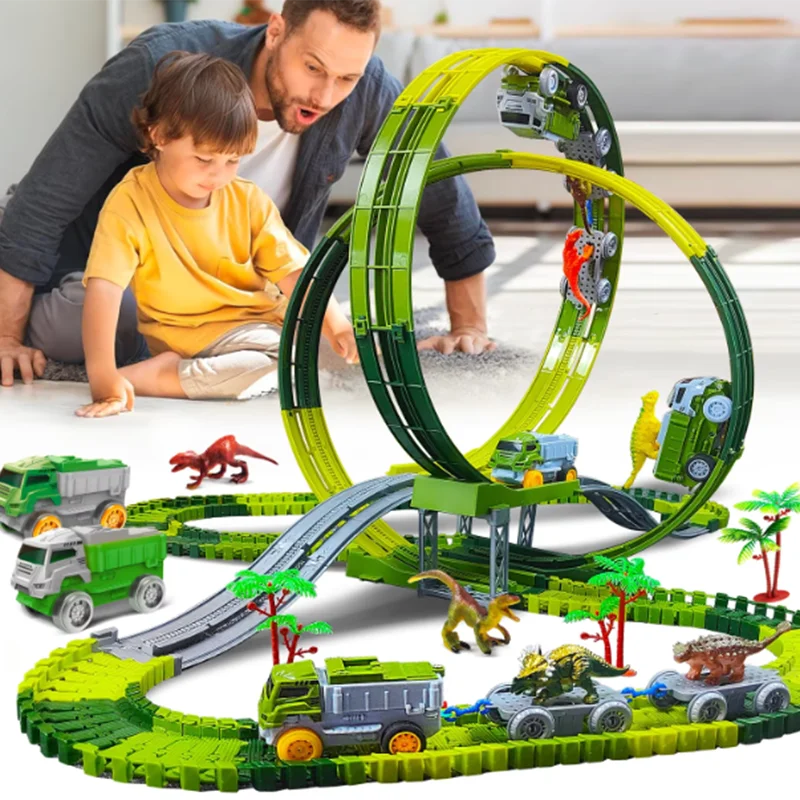 قطار مسار التسلق السحري، قم بإنشاء مسارات سباق الطرق العالمية على شكل ديناصور، مجموعة لعب مرنة للأولاد والبنات هدية متوفرة في المخزون