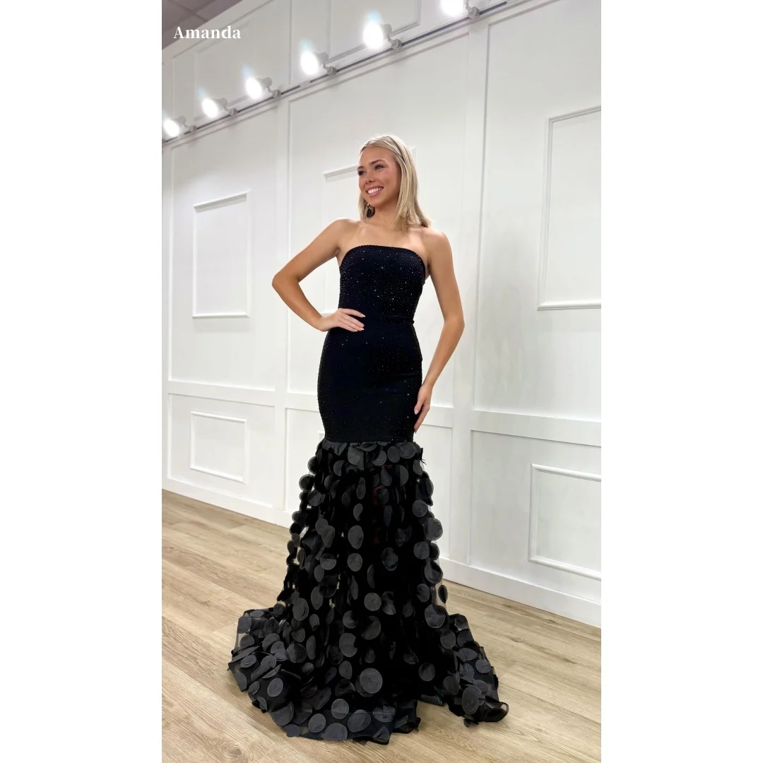 

Amanda Customized Black Strapless Backless Prom Dress Mermaid Glitter Sleeveless vestidos de noche Floor-Length Formal Evening