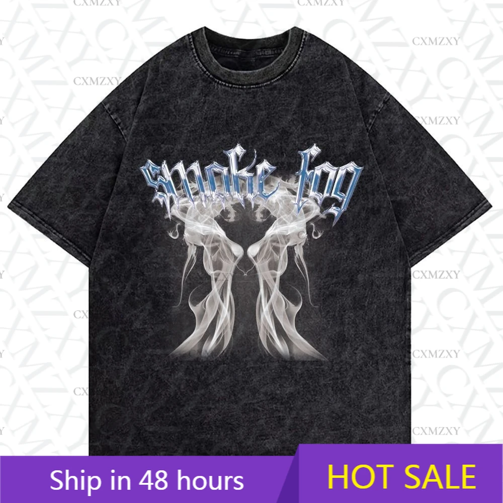 

American high street retro washed old printed short sleeves pure cotton men's and women's tide loose hip hop