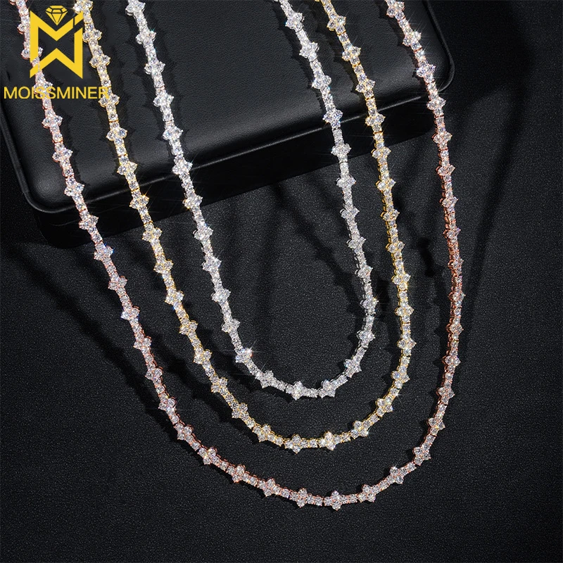 

3mm and 4mm Moissanite Tennis Chain Bracelet Necklace S925 Silver Iced Out For Men Women Hip Hop Jewelry Pass Diamonds Tester