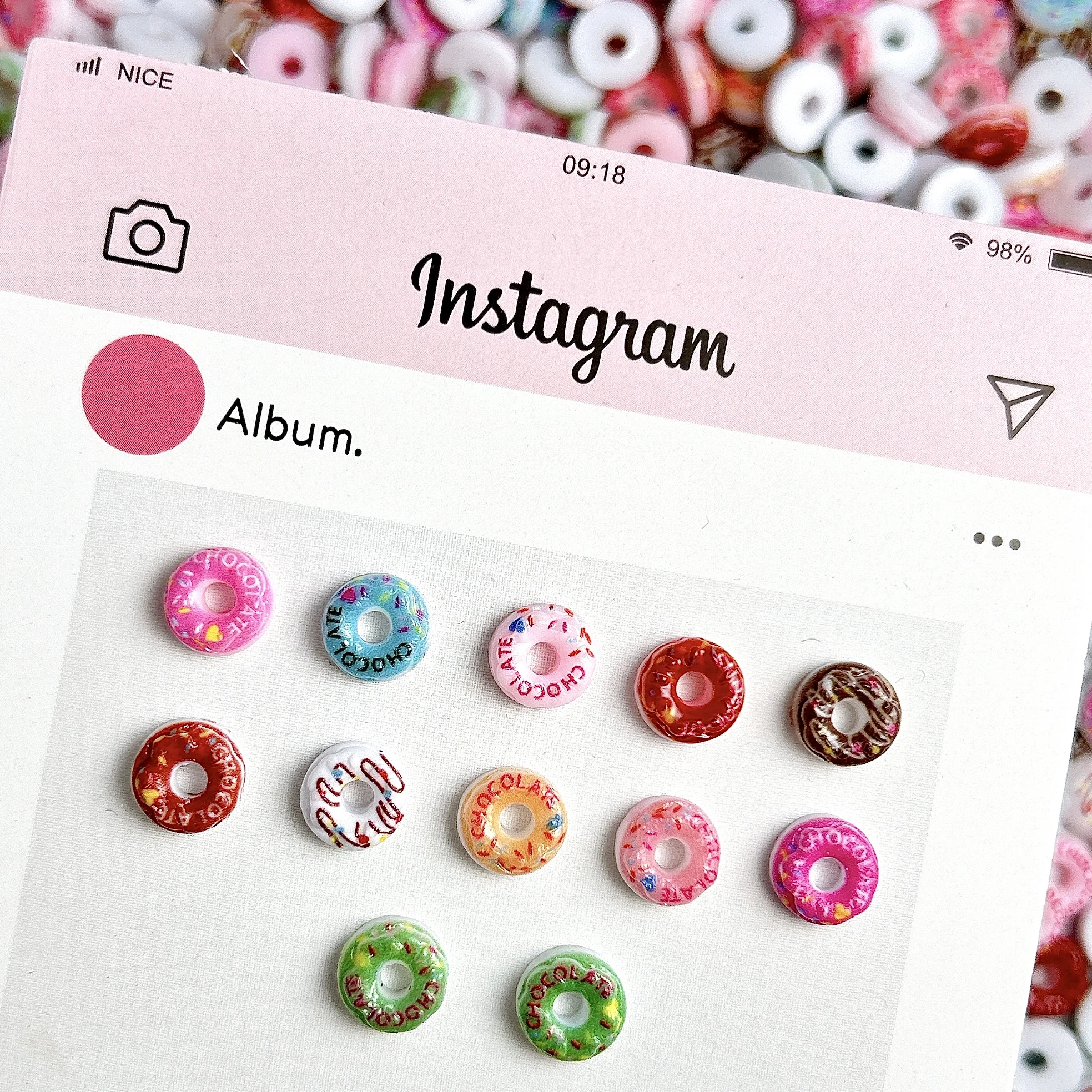 50PCS Multiple Colors Realistic Donut Nail Art Decorations 3D Creative Luminous Doughnuts Nail Charms for DIY Nails Supplies