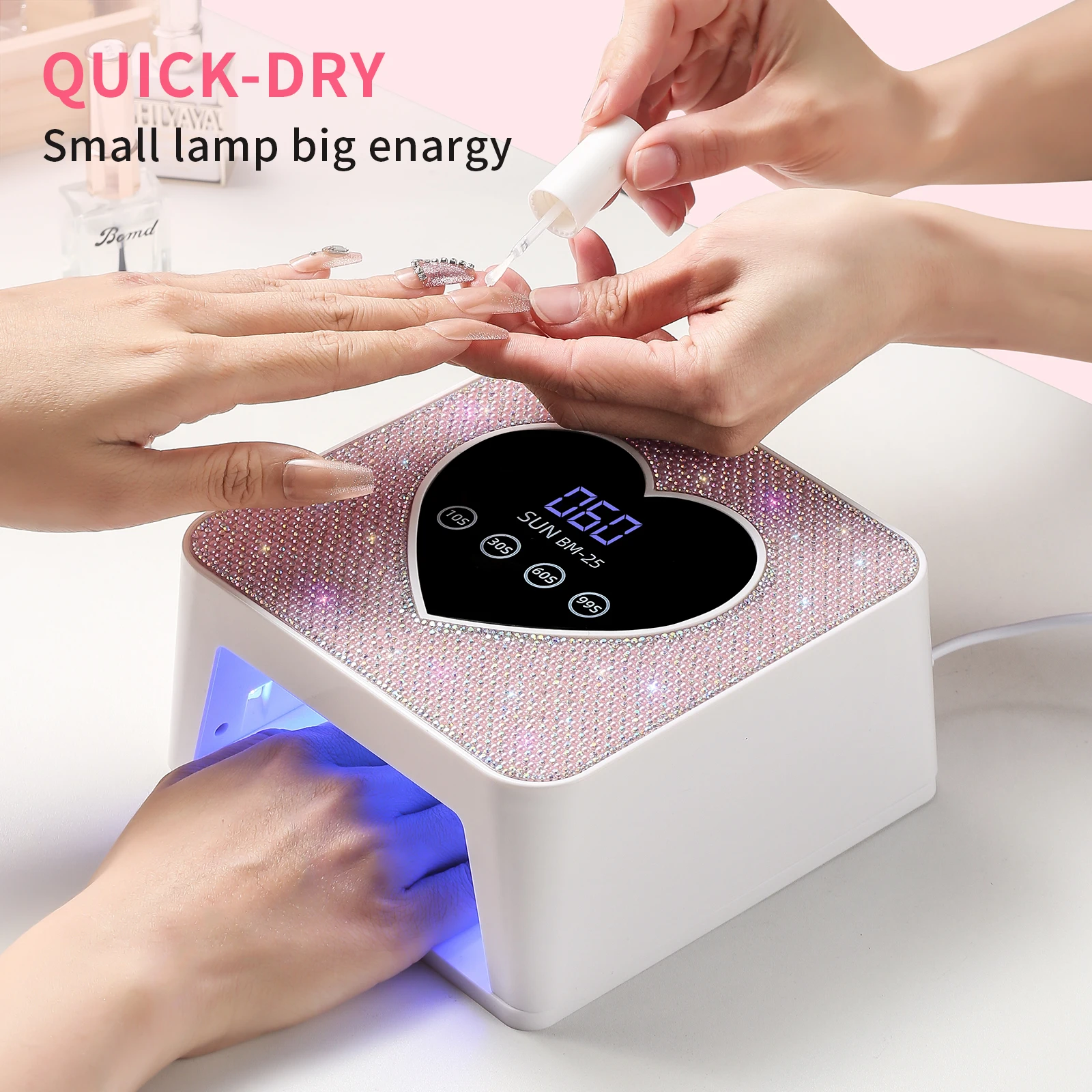 Sparkling Heart Nail Lamp Gift Set, Touch Screen USB LED Nail Dryer 21 Lamps, 4 Timers Compact Portable for Women Girls Manicure
