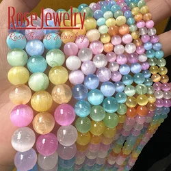 Natural Colorful Selenite Cat Eye Stone Beads Round Gypsum Stone Loose Spacer Bead for Jewelry Making Diy Bracelets Accessories