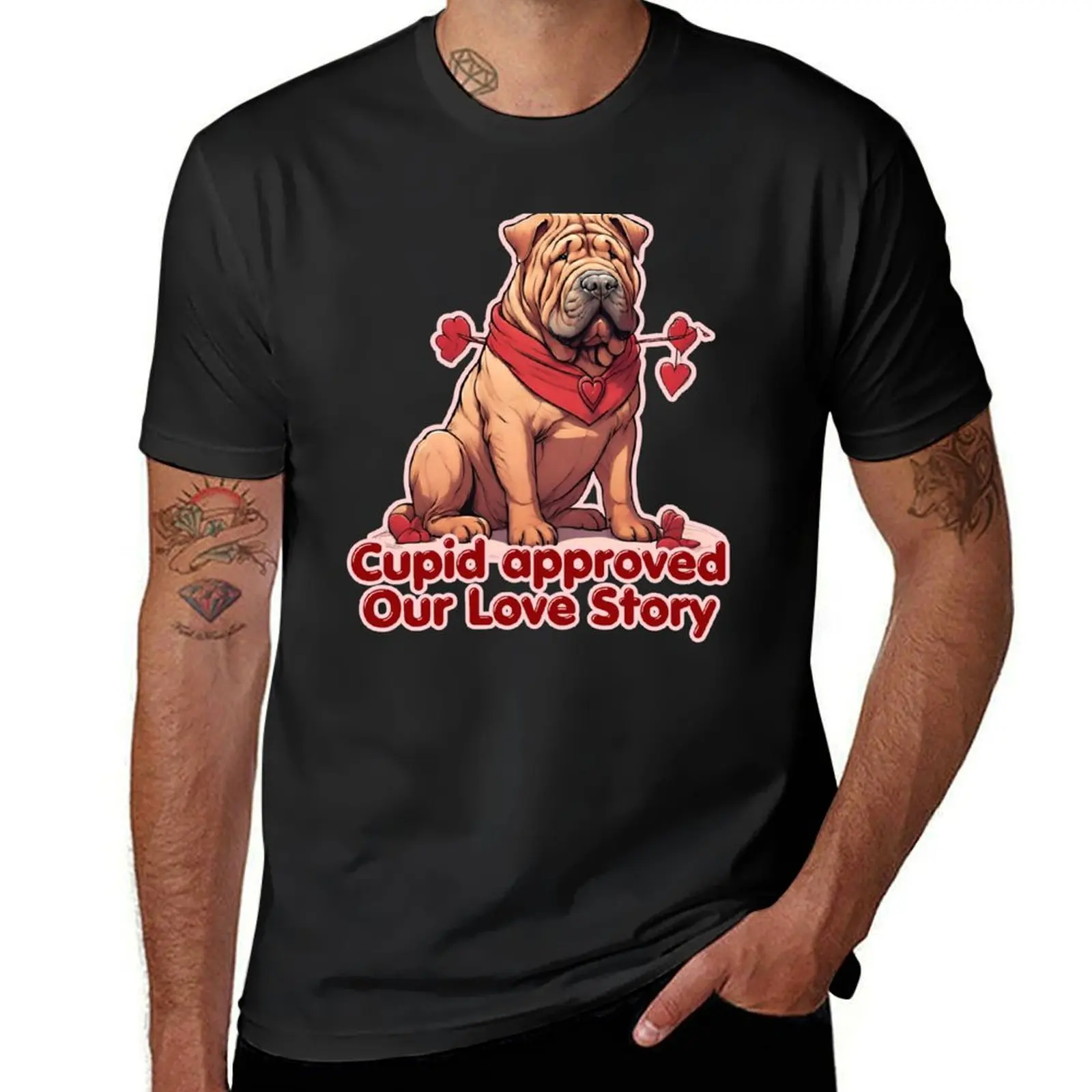 Copy of Valentine Cupid Shar Pei Dog - Cupid approved our love story. Happy Valentines Day T-Shirt Short sleeve tee T-shirt men