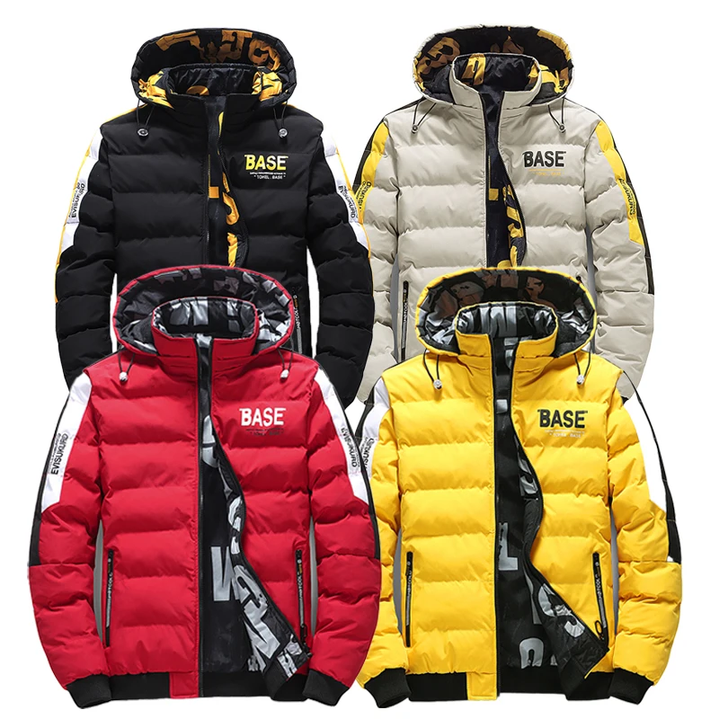 

Double Sided Outerwear Men New Cotton Padded Parkas Men Autumn Winter Jackets Thickened Warm Comfortable Down Top Removable Hat