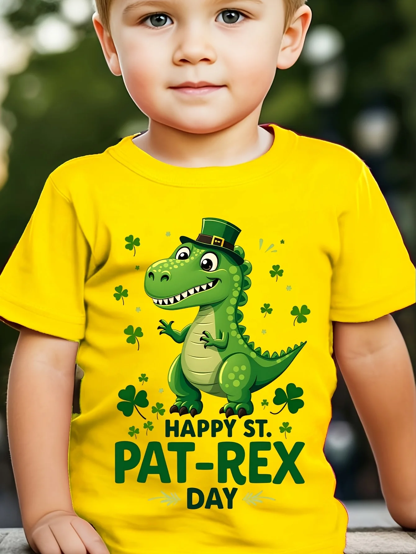 Green Hat Children's Day St. Patrick's Day YBY Happy St. Pat T-rex Day Dinosaur Printed Parent Child T-shirt