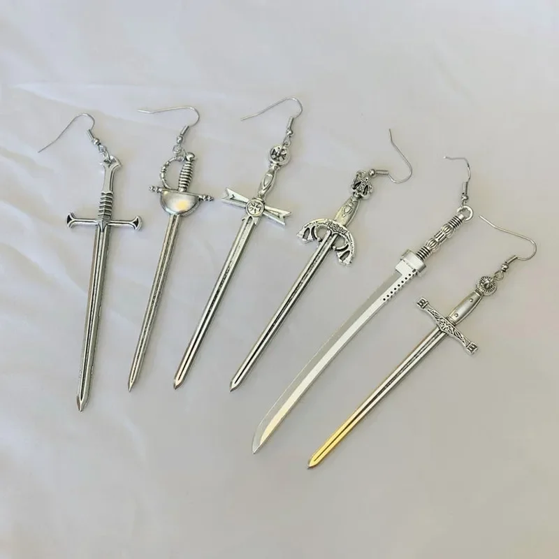 Sword Earrings Silver Color Classic Eardrop All Kinds of Big Sword Fashion Jewellery Novel Charm Women Men Gift Gothic Mystical