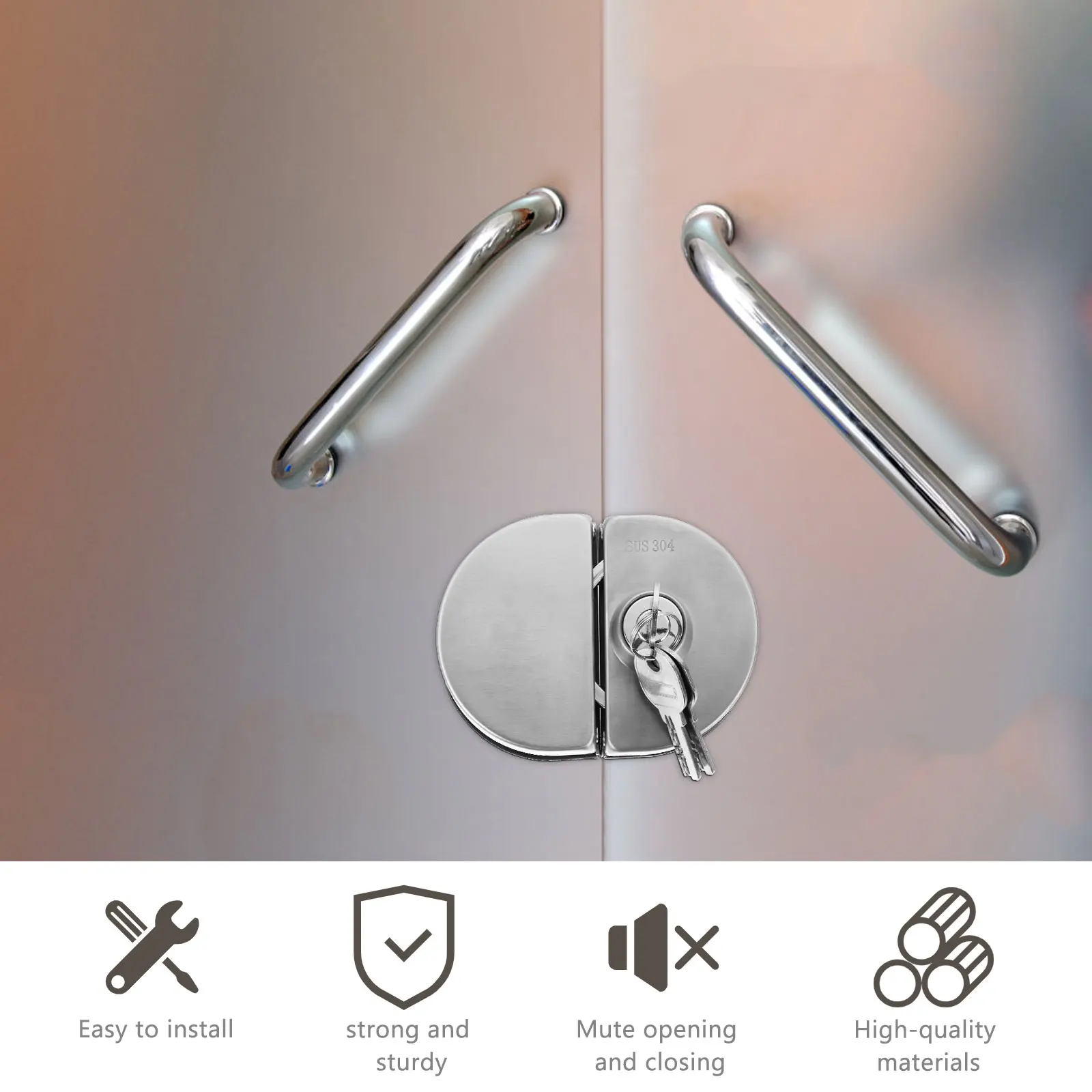 

Double Door Lock Heavy Duty Stainless Steel Glass Cabinet No Drill Safe Security Anti Theft Bolt Toughened Glass Door Locks