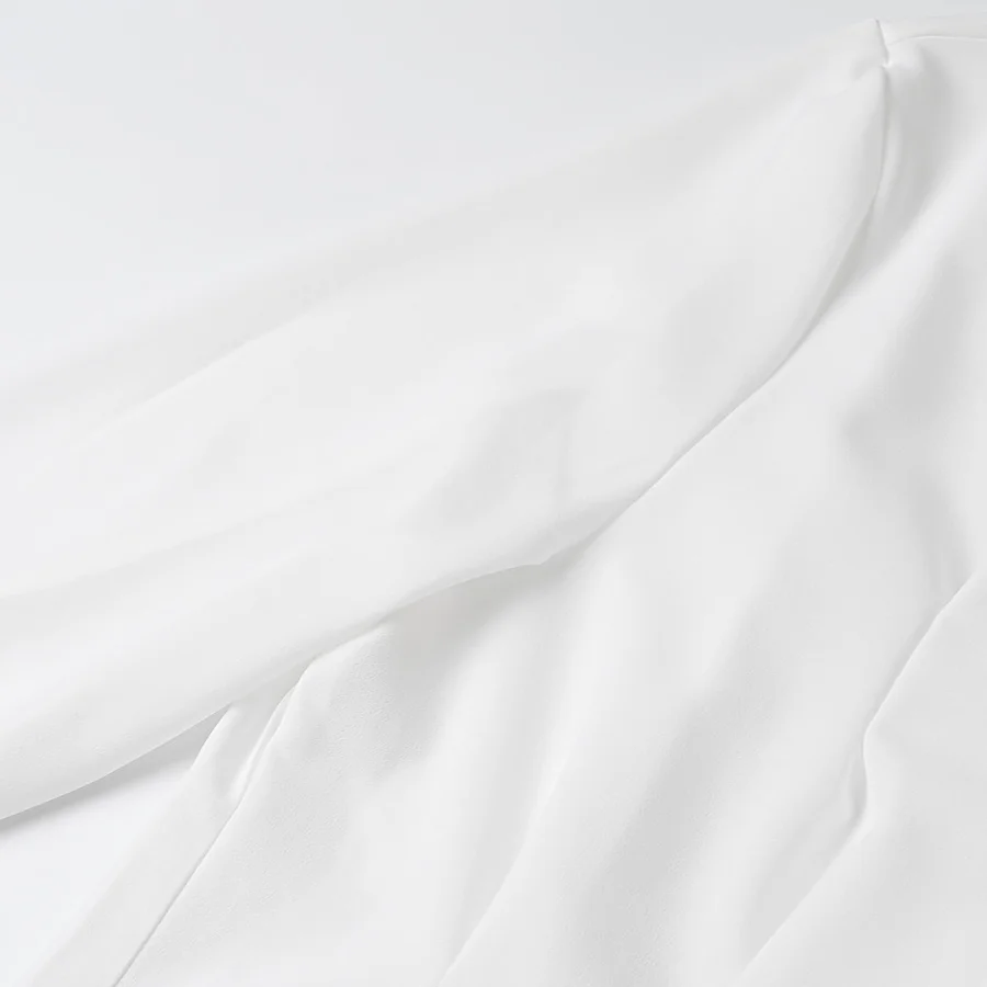 

ZBZA Spring New Women's Faion Design White irt Loose Fit Long Sve Stand Collar Polyester Fiber Pure Color Button Closure