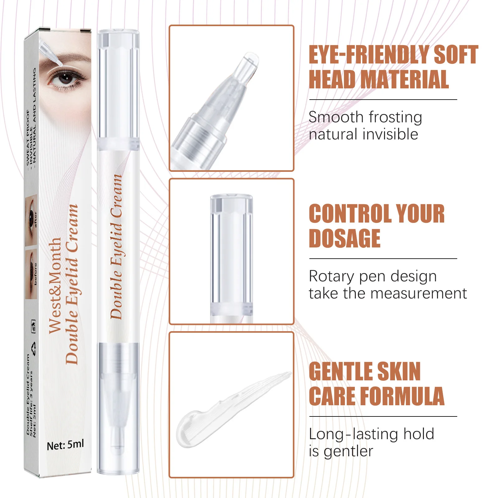 0.17oz Double Eyelid Setting Cream Long Lasting Waterproof Beauty Eye Cream Quick Drying Big Eyes Traceless Invisible Cream