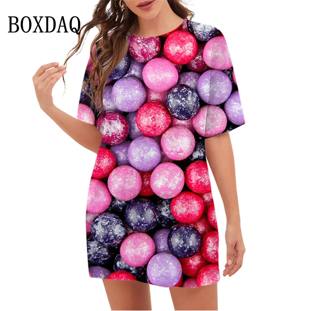 

2023 Summer Women Dress Iced Berries 3D Printed Loose Casual Short Sleeve O-Neck Dress Women Oversized Graphics Fashion Clothing