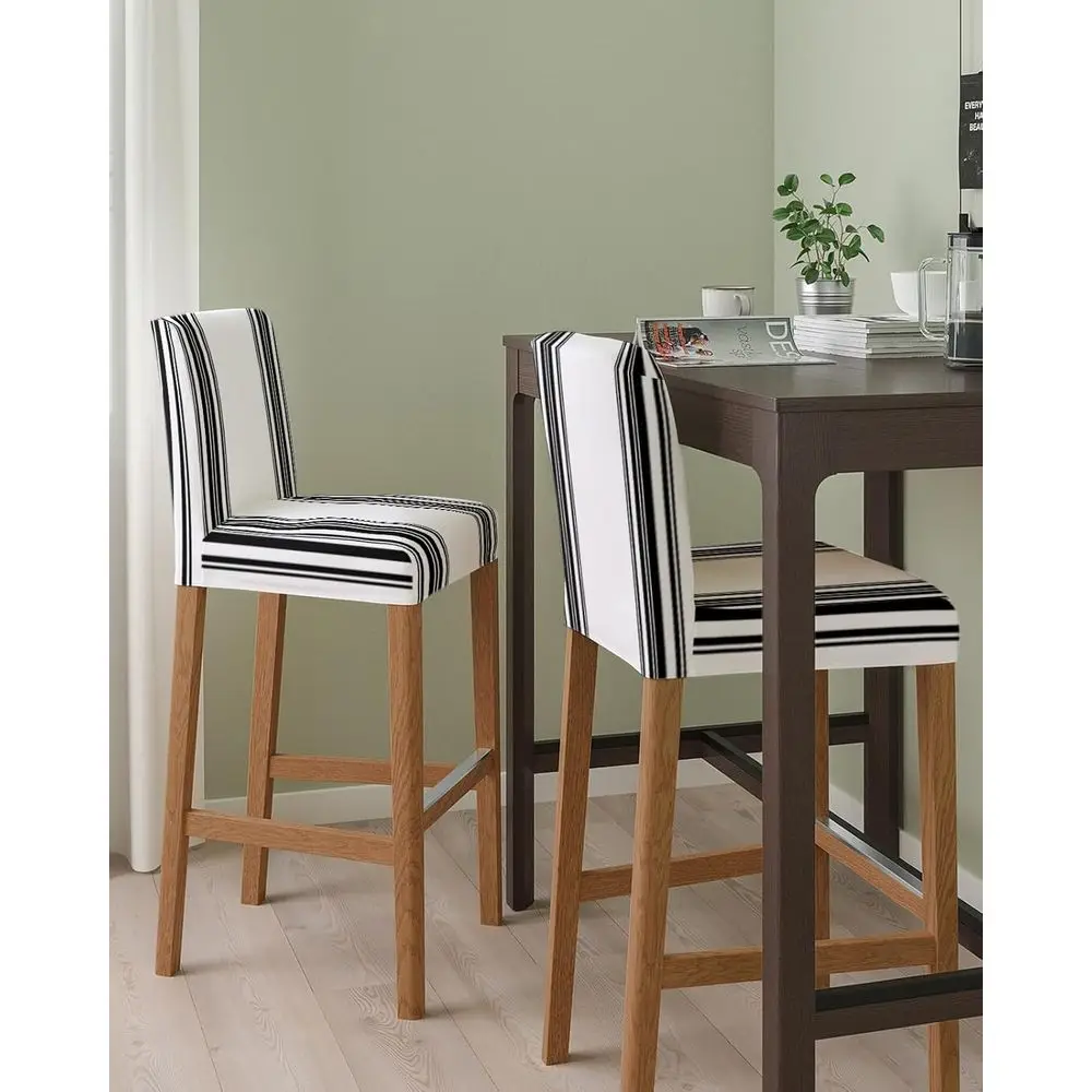 

Black Striped Bar Stool Covers - Stretch Dining Chair Covers Set o 2, ern White Striped Abstract Art Aesthetics Bar Chair Covers