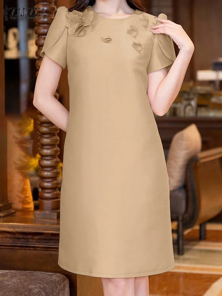 Abito estivo da donna 2025 ZANZEA Moda manica corta da lavoro per feste Vestito estivo Elegante club al ginocchio Abito elegante Abiti a fiori 3D