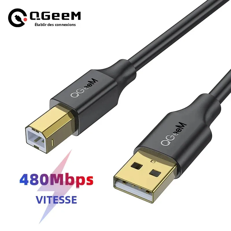 Câble d'imprimante USB2.0 QGeeM, câble d'imprimante USB type A vers B, câble de scanner pour imprimante HP Canon Epson Samsung, câble USB pour imprimante