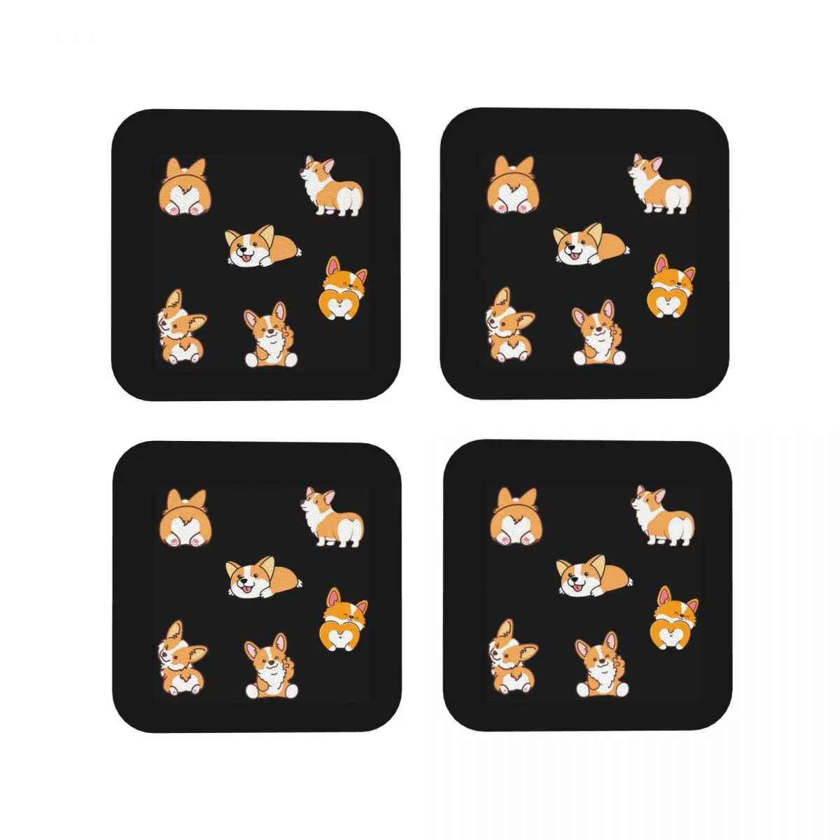 Baby Corgi Coasters Kitchen Placemats Waterproof Insulation Cup Coffee Mats For Decor Home Tableware Pads Set of 4