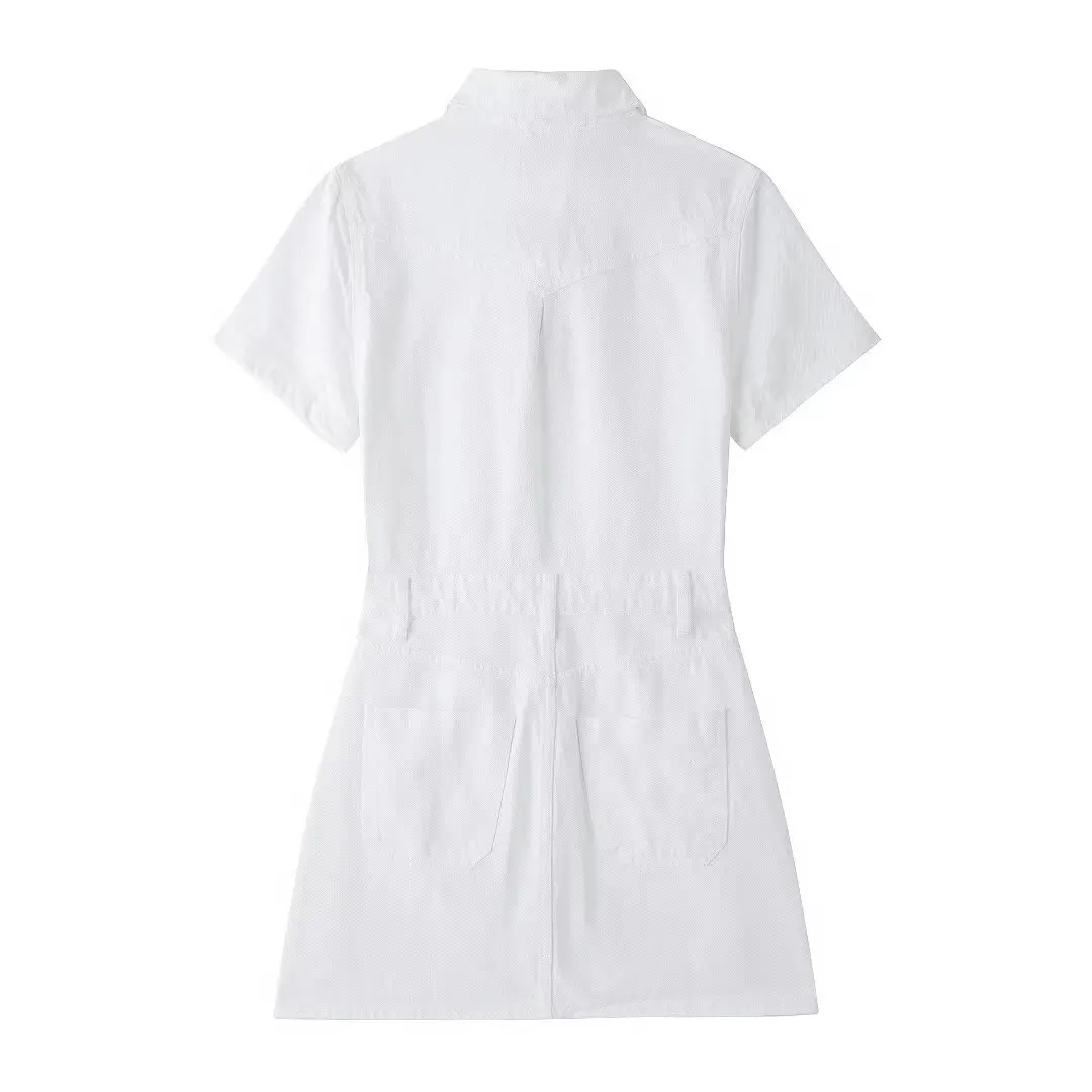 Tangada 2024 Women White Denim Dress Short Sleeve Female Mini Dress 3h0639