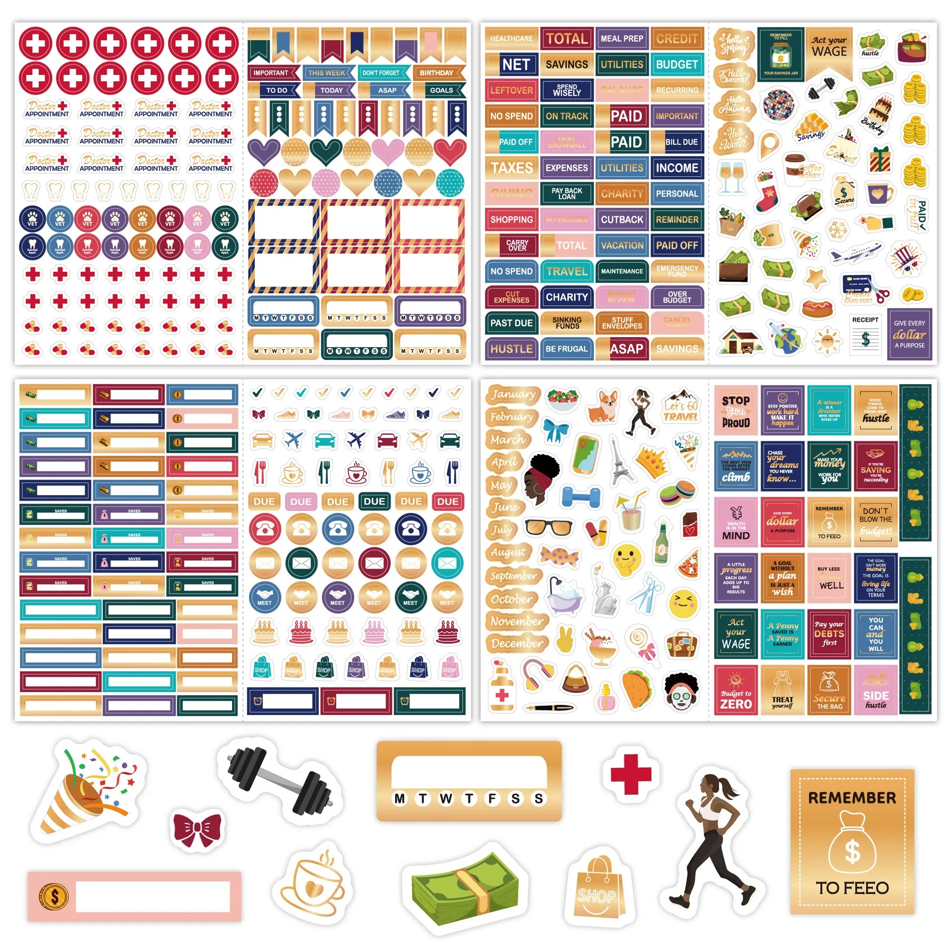8 planning stickers, date budget business theme stickers, notepad decoration, planning stickers.