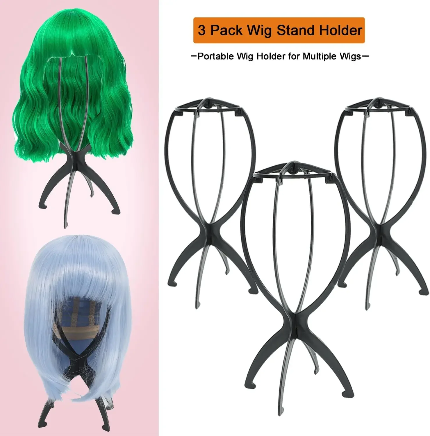 

3 PCS Durable Folding Wig Stand for Solid Color Wigs - Stable Hair Clip and Display Tool, Hair Extension Holder