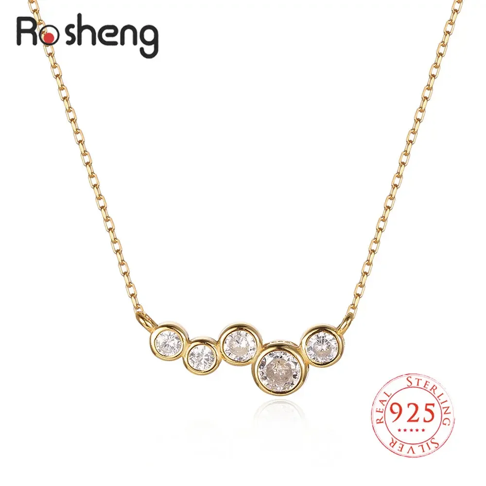 925 Sterling Silver Simple Irregular Round Zircon Pendant Necklace Multilayer Clavicle Necklaces for Women Fine Jewelry