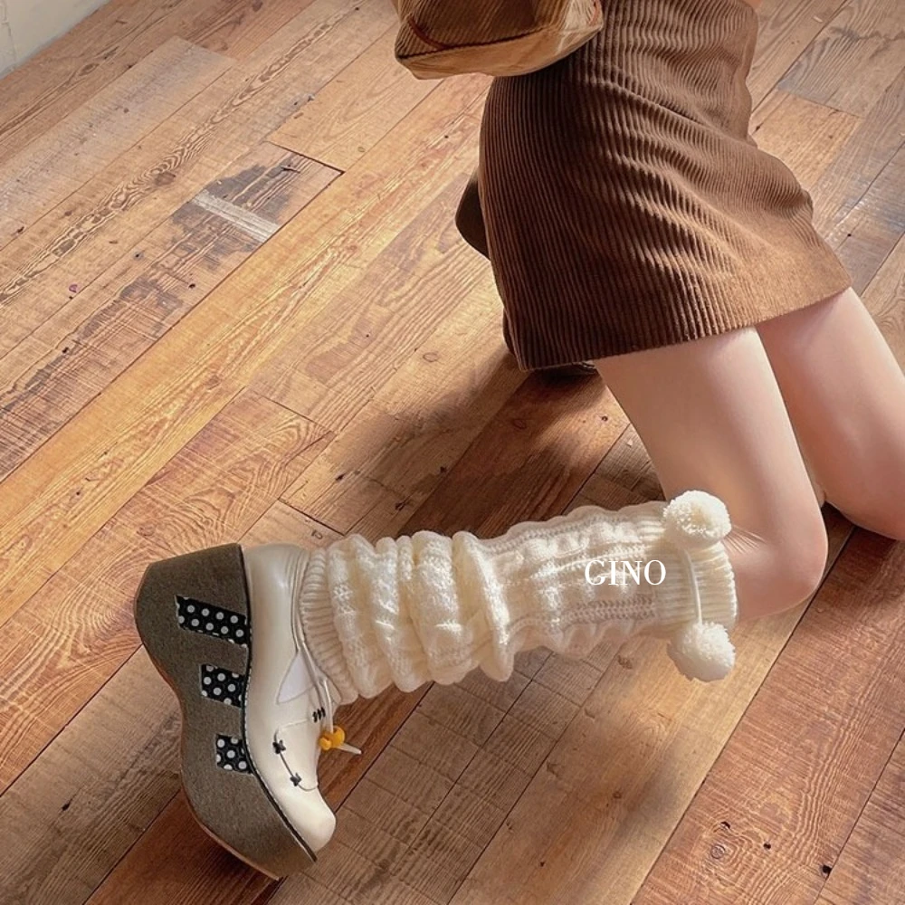 

Новые зимние женские шерстяные вязаные леггинсы до колена в корейском стиле Ins, милые носки Jk для девочек, теплые витые шерстяные носки до середины икры