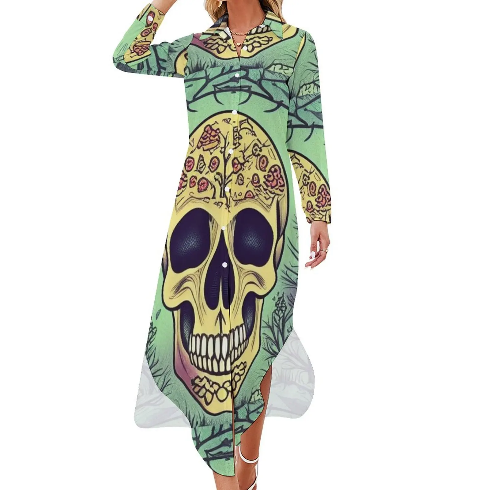 

Smiling lovely skull head Long Sleeved Shirt Dress dresses for women 2024 women's evening dresses summer dresses