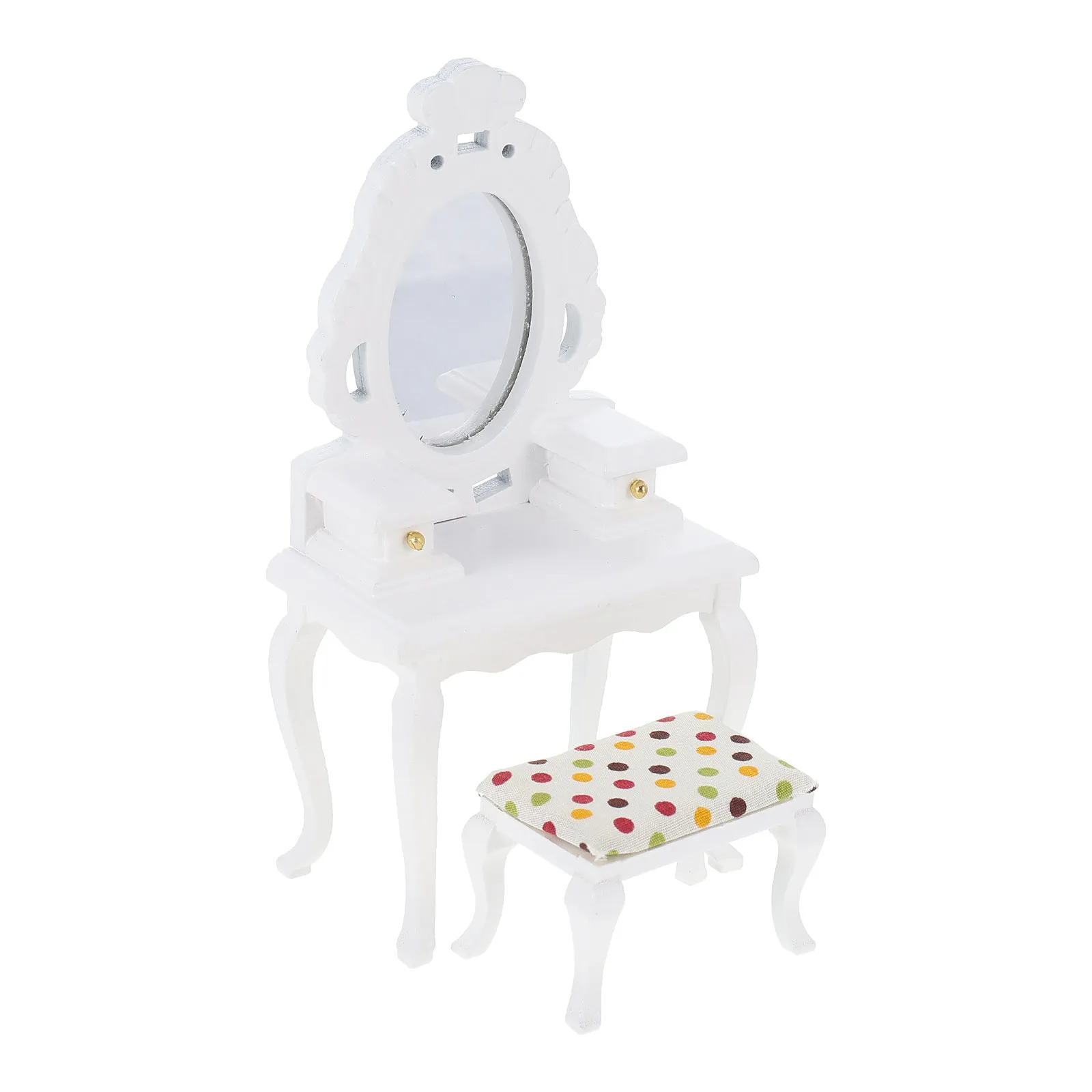 

1Set Miniature Dressing Table with Stool Smooth Birch Plywood Lightweight Mini House Decor Creating Realistic Micro Landscape