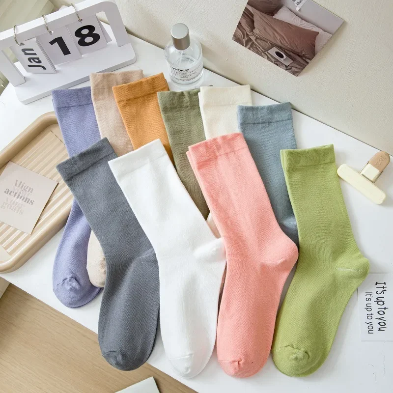 【 5 Paar 】 mittlere Röhren socken ohne Knochen weißer Frauen aus reiner Baumwolle, um Schweiß zu absorbieren