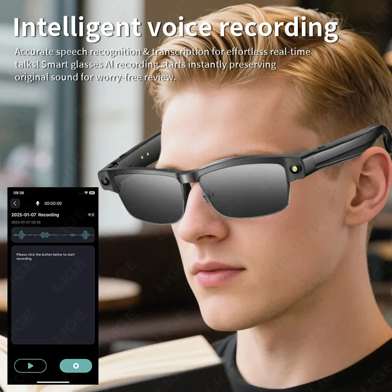 Hiwego New AI 4k Camera Smart Sunglasses Bluetooth Voice Call Music Smart Video Sound Record Translation Anti-Blue Light Glasses image 4