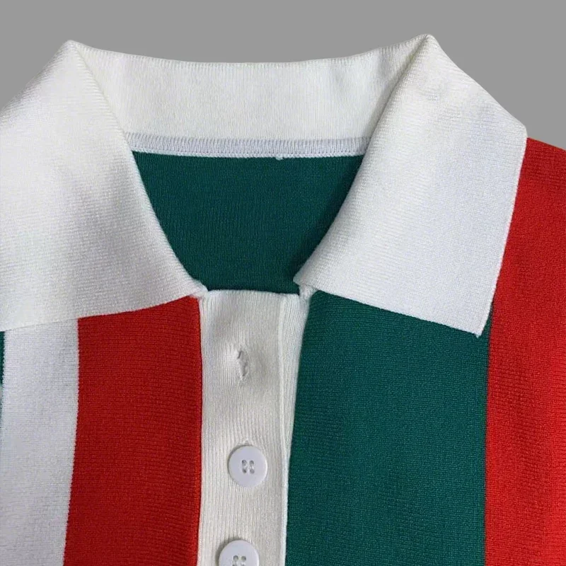 Maglione lavorato a maglia casual autunno inverno da donna 2025 Nuovo colore a contrasto con bottoni maniche lunghe pullover urbani polo per donna