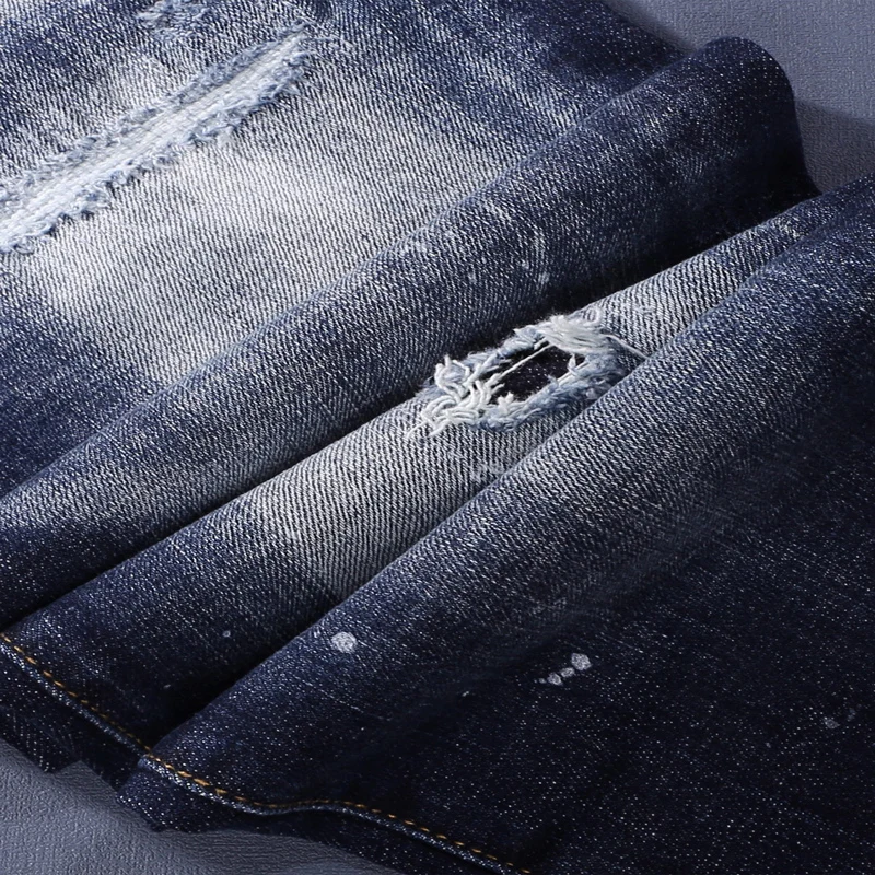 Street Designer Fashion Men Jeans Retro Washed Blue Stretch Slim Fit Patched Ripped Jeans Men Brand Vintage Y2K Denim Pants