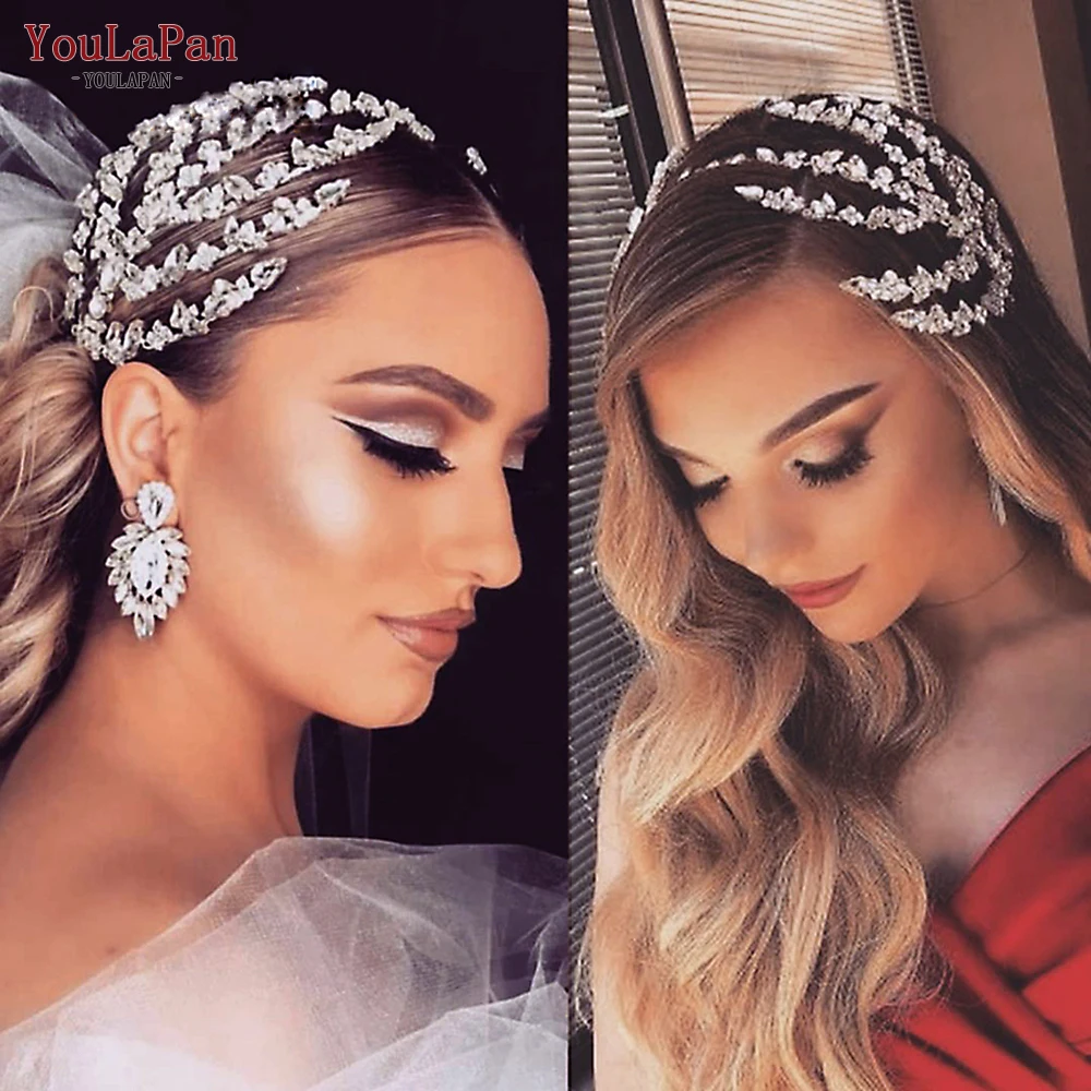 Youlapan HP425 Wedding Hair Accessories Bridal Headband Rhinestone Leaf Hairpiece Women Headwear Bridal Tiara Wedding Headpiece