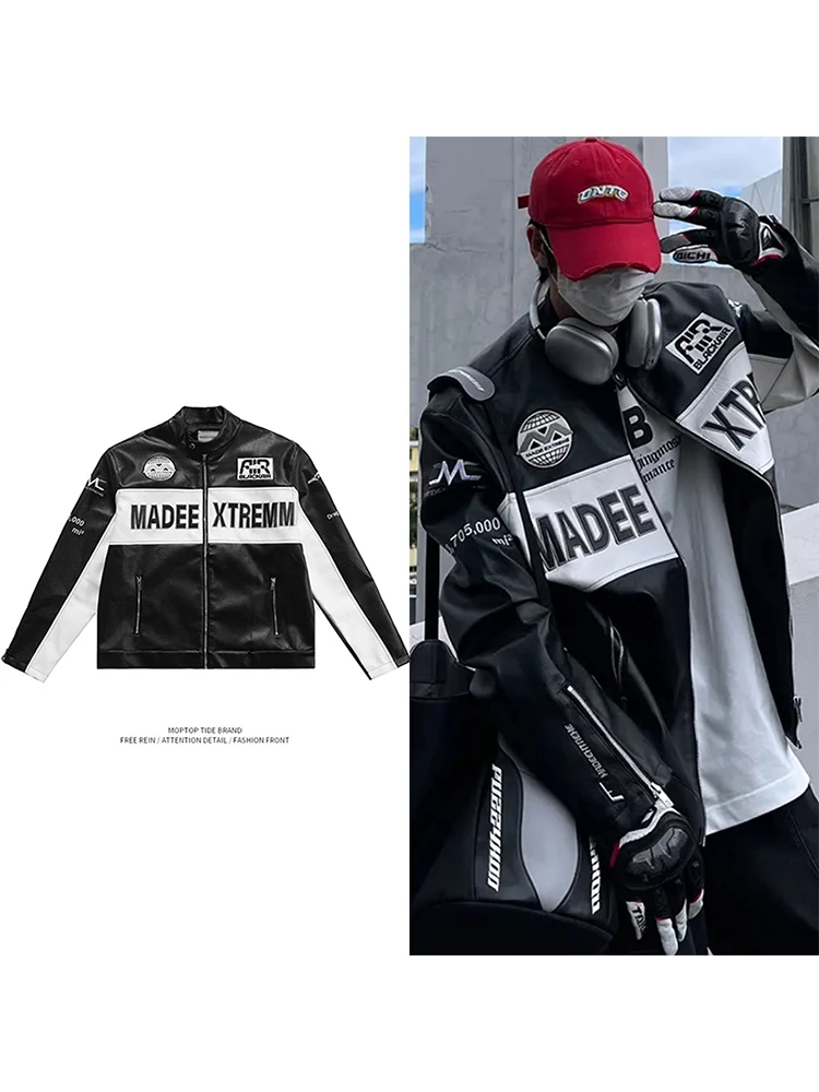 

Mr. WH Американский ретро мотоциклетный джат из искусственной кожи на молнии, бейсбольный джат, свободный джат для пар, мужская мода, весна-осень