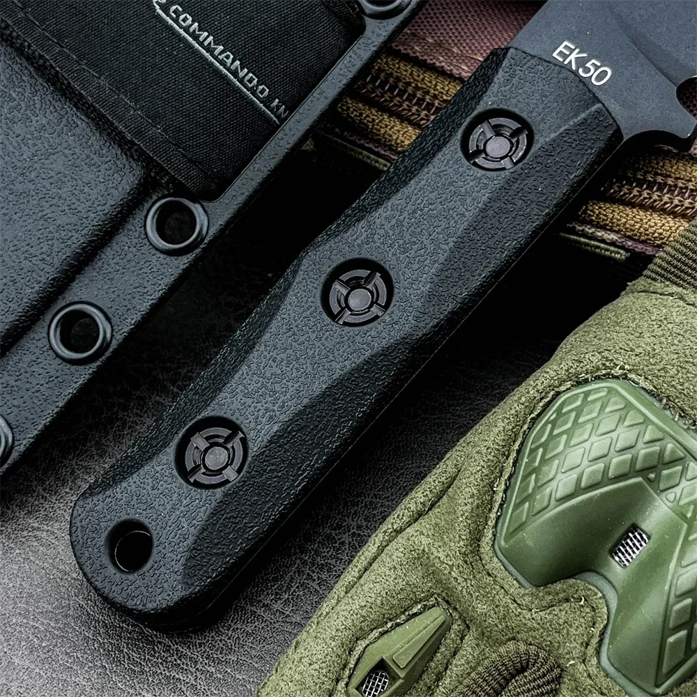 Cuchillo de hoja fija KA‑BAR EK50 con funda, hoja 8Cr13MoV y mango de fibra de nailon, herramienta de utilidad para supervivencia, caza y camping al aire libre