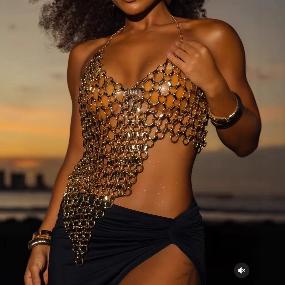 

Handmade Vest, Hollow Geometric Camisole, Acrylic Body Chain, Sexy And Fashionable Backless Hanging Neck Vest