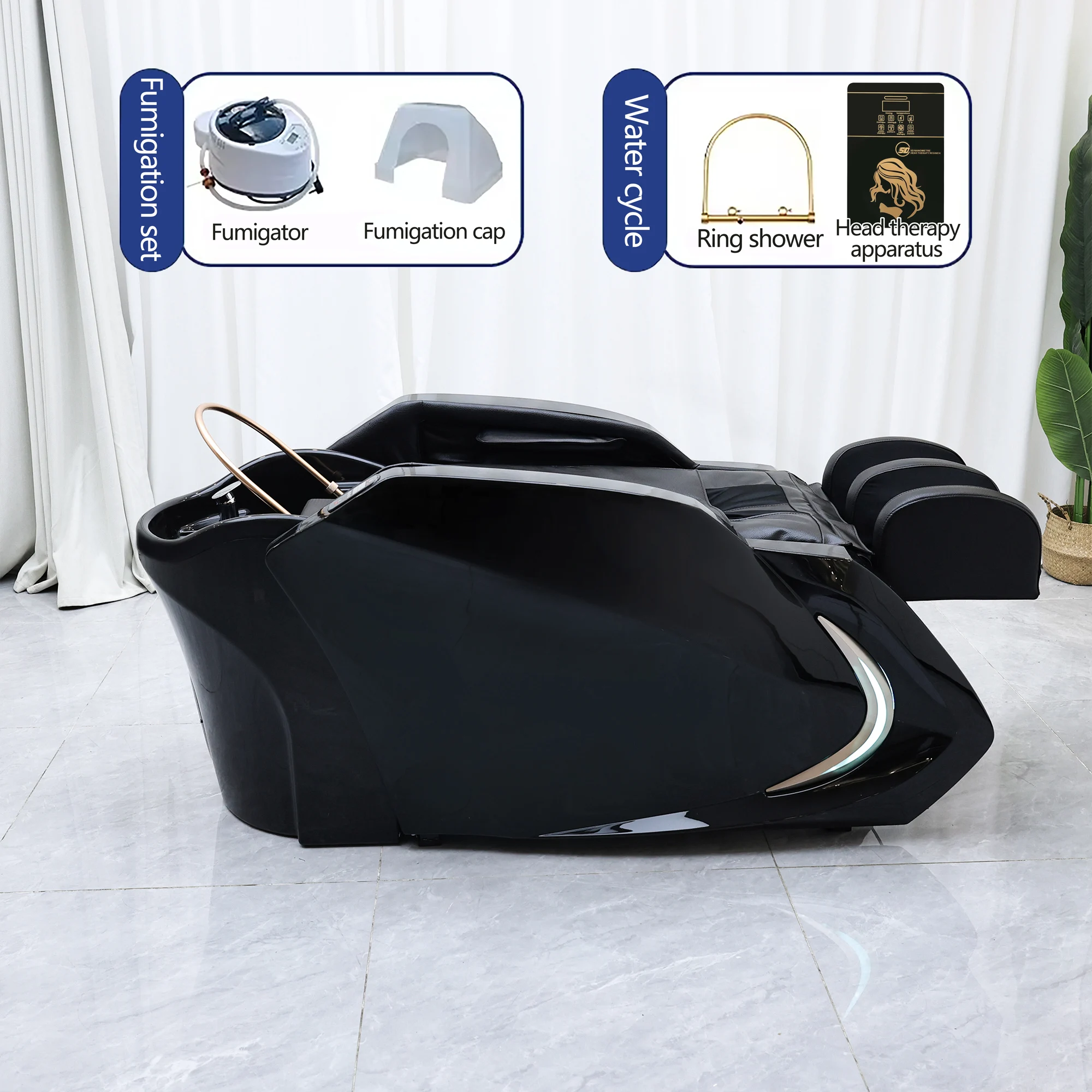 Electric Massage Shampoo Bed with Steam Water Circulation Ambient Light Head Spa Salon Equipment