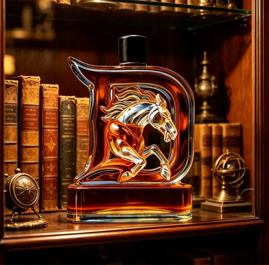Luxury Horse Pattern Glass Spirit Decanter Airtight Liquor Carafe for Vodka Bourbon Bar Display Ornament Drinkware