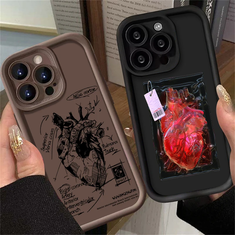 Creative Cardiovascular Model Heart Medical Phone Case For iPhone 15 Pro Max 14 13 12 11 X XS XR 7 8 Plus SE 2020 Soft Cover