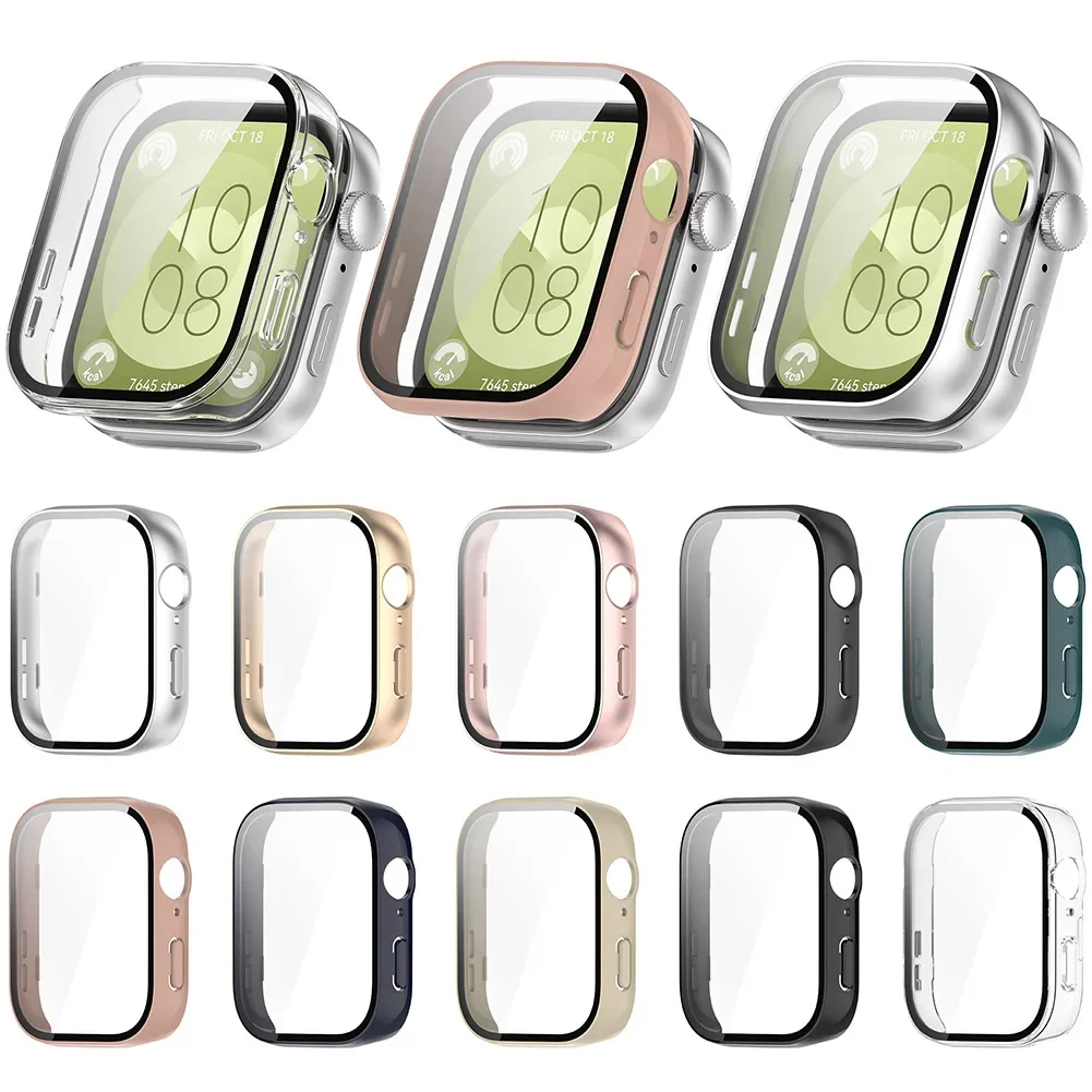 Custodia per orologio per PC con protezione per schermo per orologio in vetro temperato Cornice antigraffio a copertura totale compatibile con Huawei Watch Fit 3
