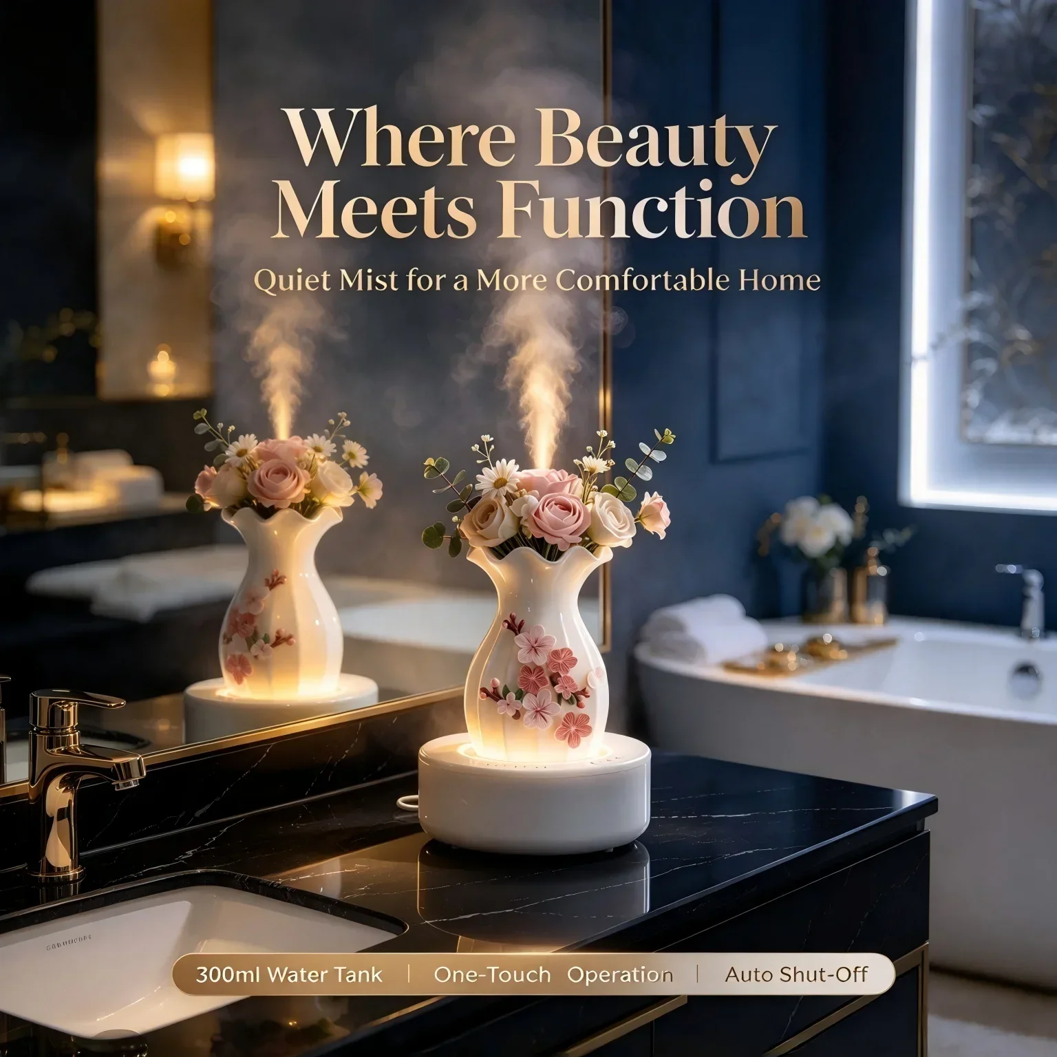 Vase Shape Air Humidifier Aroma Diffuser with 7-Color Night Light Ultra Quiet Mist Sprayer Desktop Moisturizer for Office Bedroom Study Room Decor