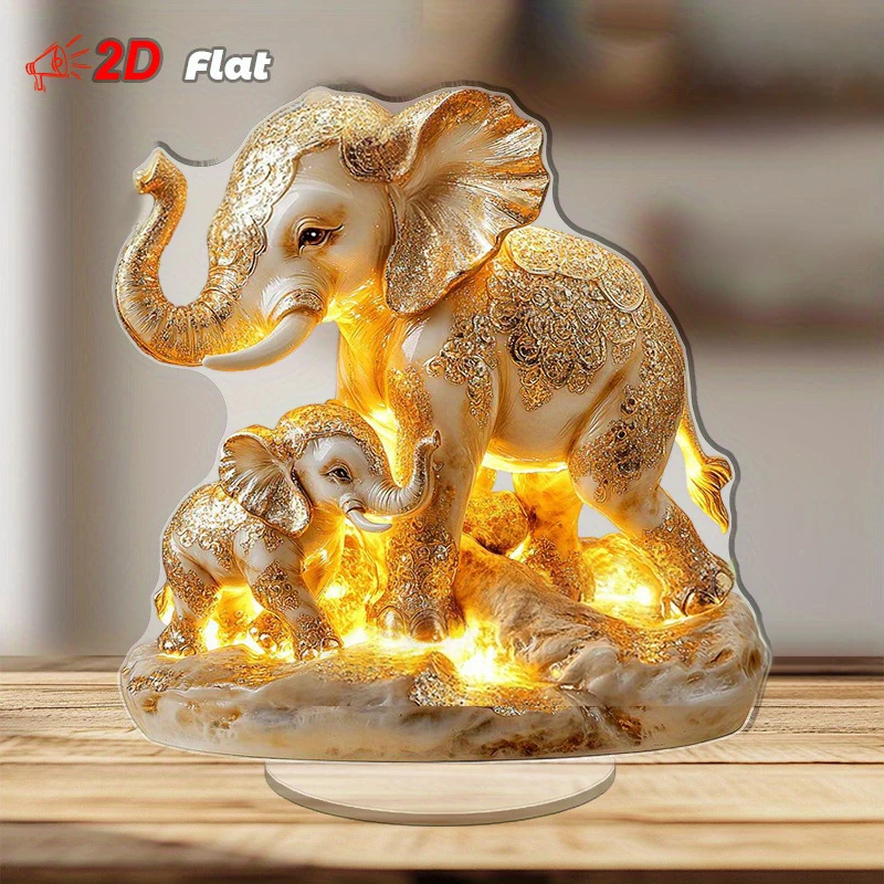 New 1pc Elephant Statue,2D Flat Acrylic Figurine,Home,Office,Cafe,room,Studio,display Case,Table Ornament Desktop Decor Kit