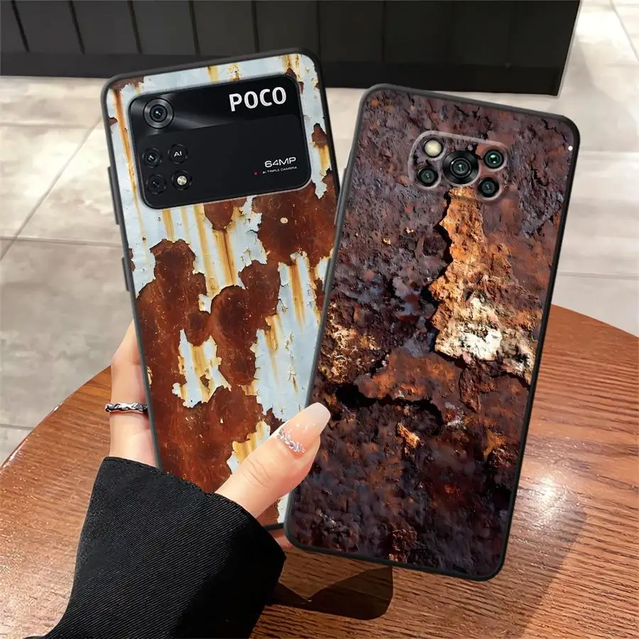 Hülle für Xiaomi Poco C71 C40 M3 M4 M7 Pro C50 C61 C75 F3 M5 F1 X3 X4 X5 X7 Pro Schwarz Weiche Handyhülle Retro Rost Design