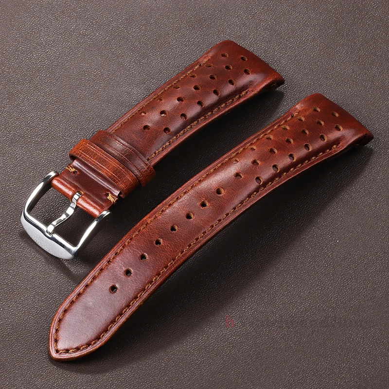 High Quality Oil Wax Leather Strap 20mm 22mm Curved End Watchband Universal Cowhide Strap Women Men Bracelet Watch Accessories