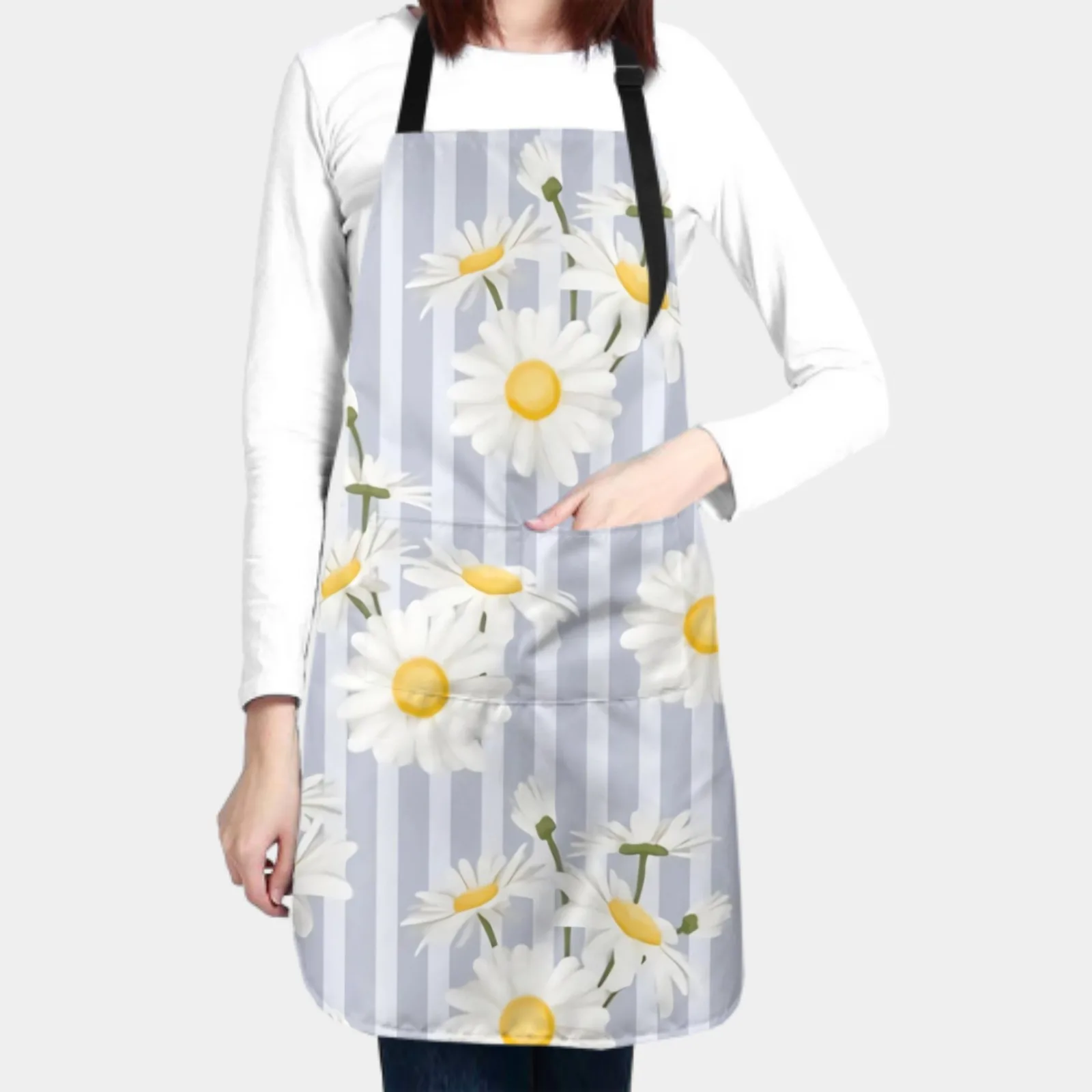 Small Daisies Waterproof Apron with 2 Pockets Kitchen Chef Apron Petal Apron for Hair Brushing Cooking Baking Painting Gardening