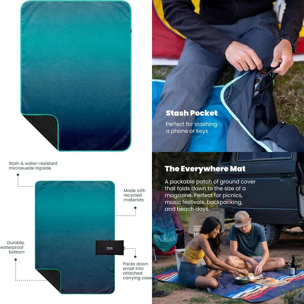 Rumpl Portable Waterproof Blanket: Versatile Outdoor Mat for Camping, Hiking, and Picnics, 52x75 Inches, Ocean Fade Pattern